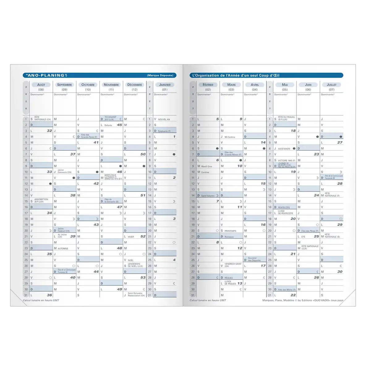 Agenda année scolaire avec répertoire 2026-2027 Eu 09/09 - Semainier Planning Français - Club Bleu clair - 13 mois de août à août - 21x29,7 cm - Quo Vadis photo du produit