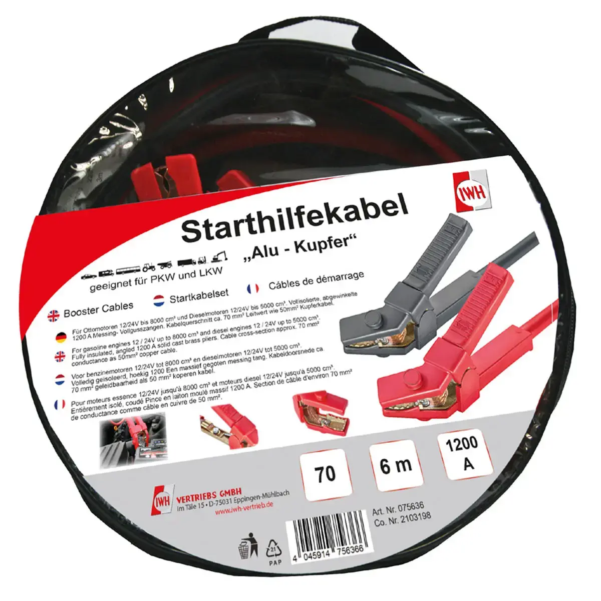 IWH C&acirc;ble de d&eacute;marrage pour v&eacute;hicule Pro, 70 mm2 photo du produit