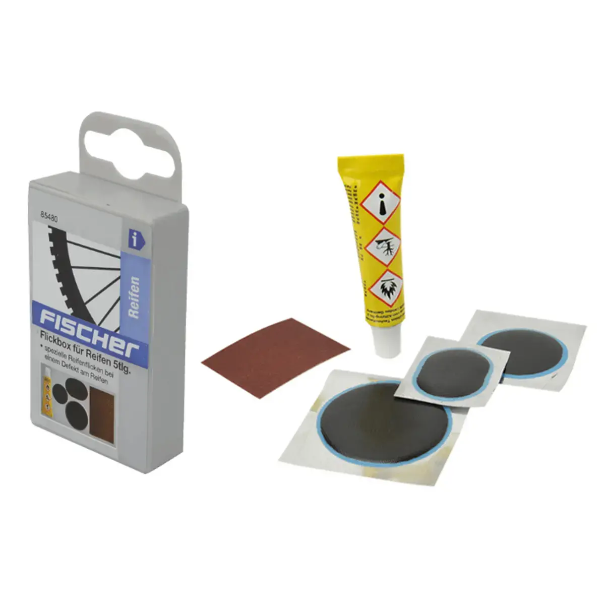 Bo&icirc;te de rustines pour pneu de v&eacute;lo - 5 pi&egrave;ces - Fischer photo du produit