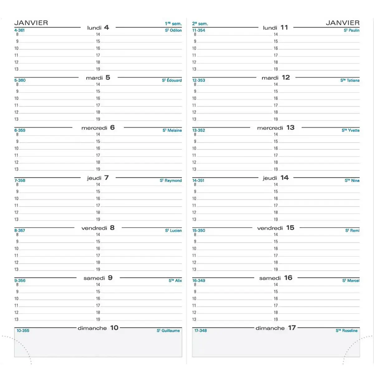 Agenda quinzainier ultra-plat surpiq&ucirc;re sellier - 1 semaine par page - RDV 6 jours 8h-19h - Exacompta photo du produit