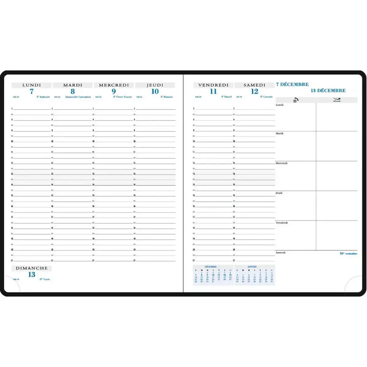 Semaine sur 2 pages grille verticale horaires 7h-21h édition française - Exacompta photo du produit