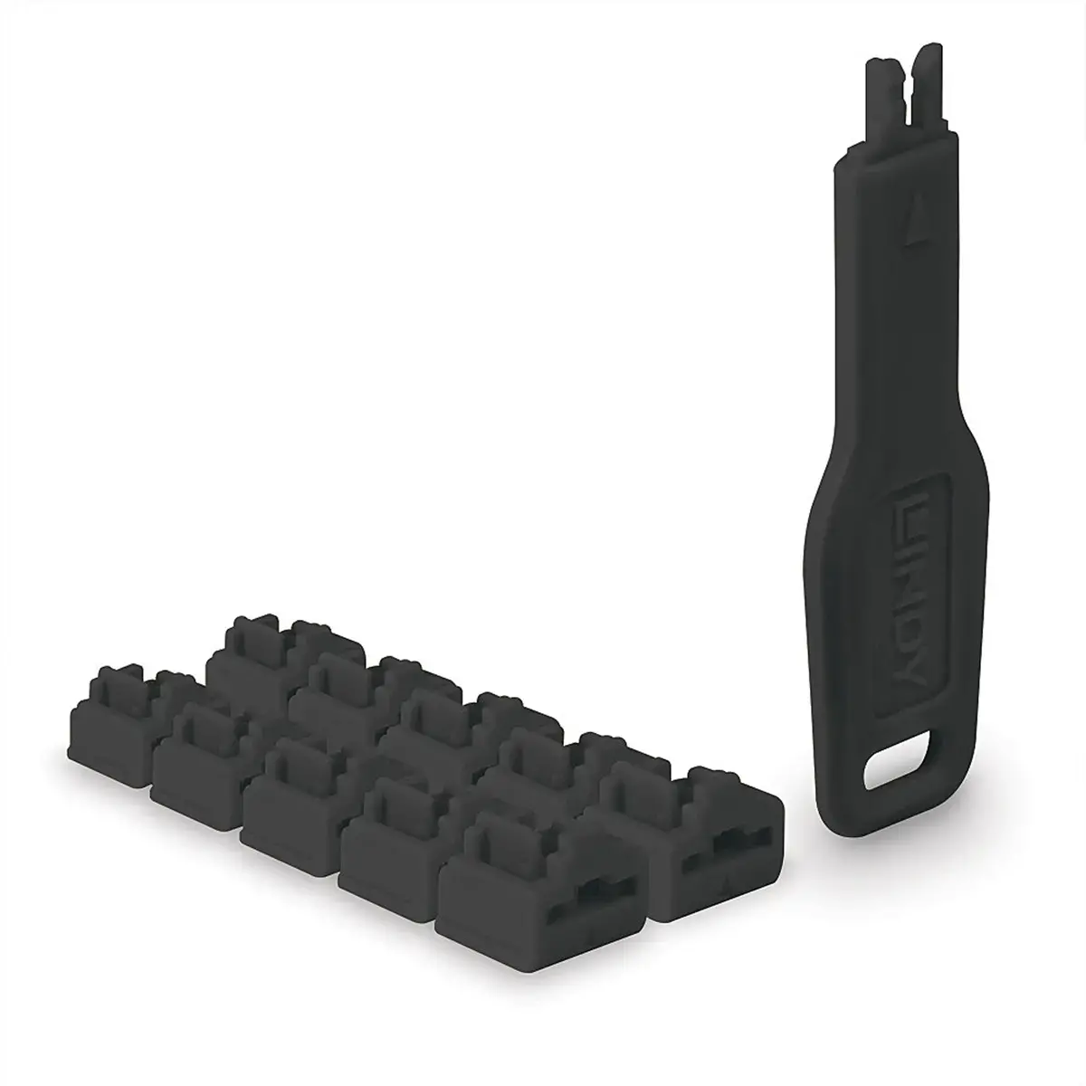 Verrous de ports RJ45 10 pièces avec clé noir - Lindy photo du produit