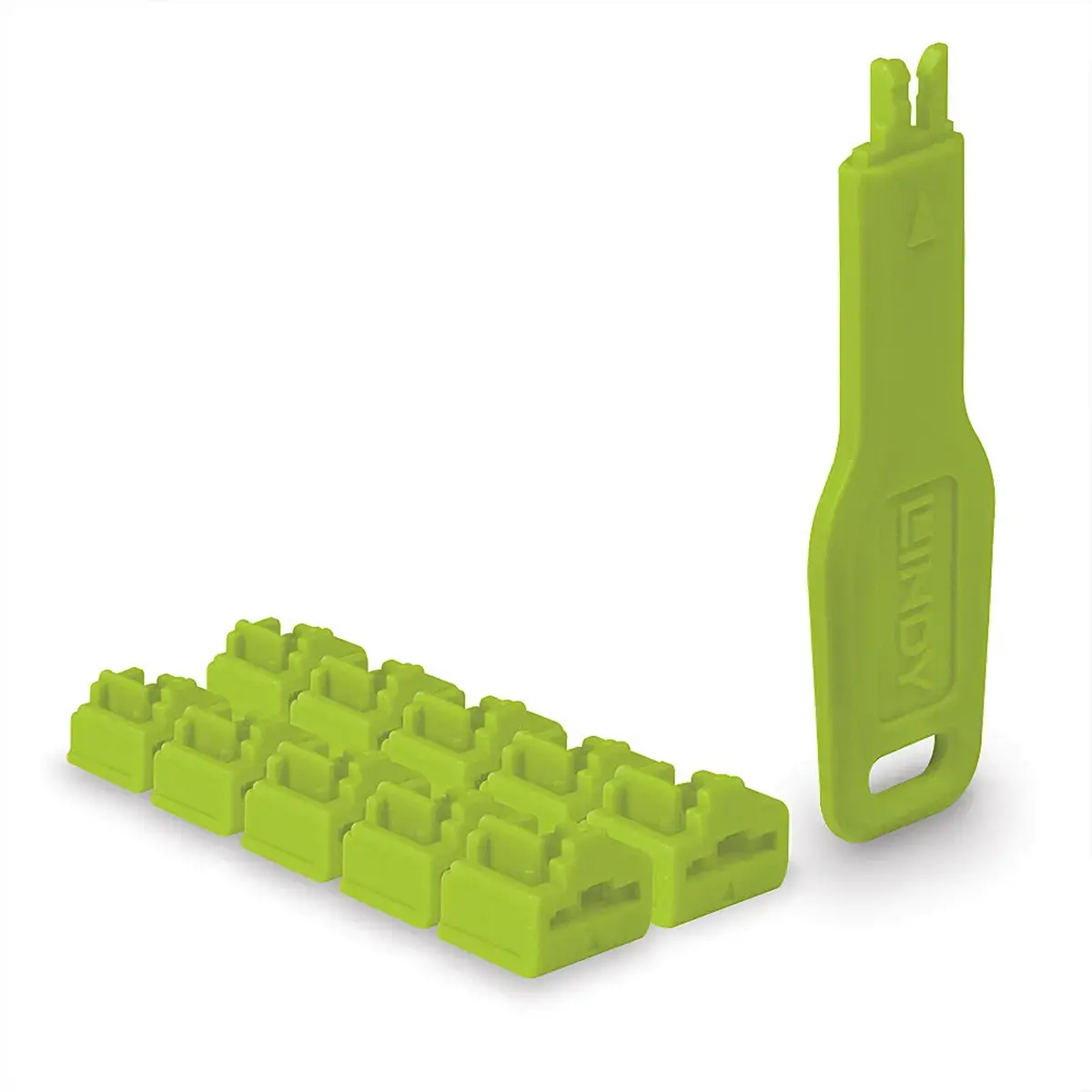 Lot de 10 verrous de ports RJ45 avec clé vert - Lindy photo du produit
