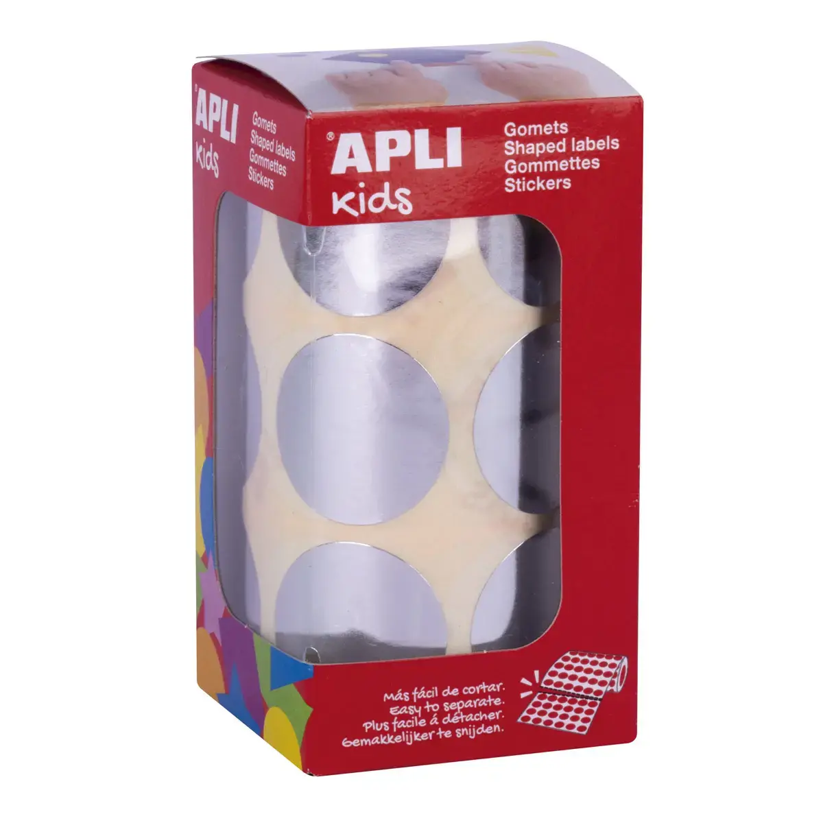 Rouleau de gommettes rondes Ø33 mm métallisées argent - Apli photo du produit