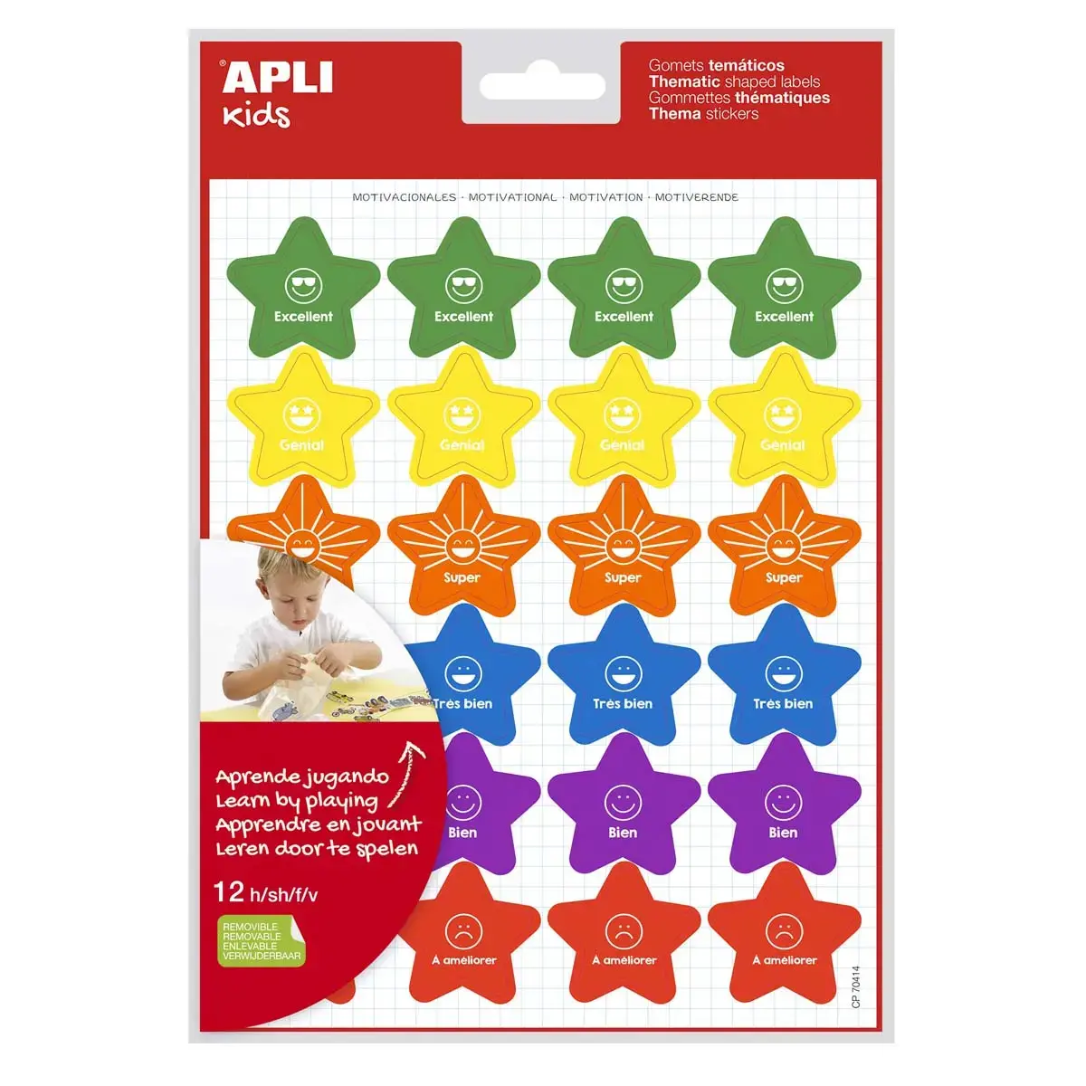 Gommettes motivation textes et couleurs assorties 12 feuilles - Apli photo du produit