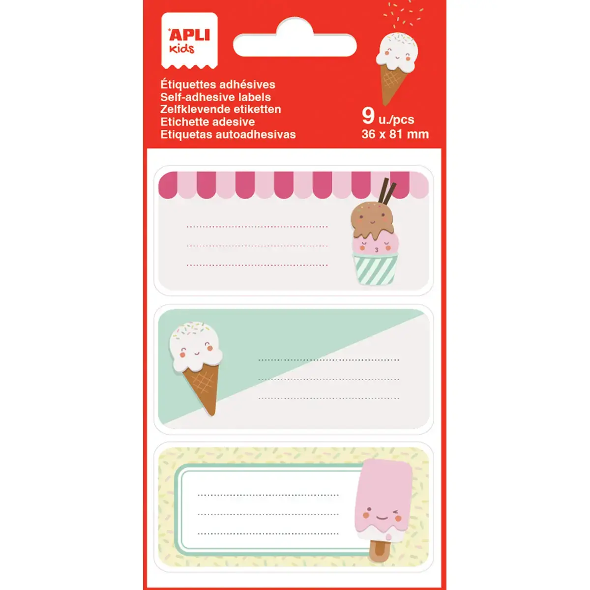 &Eacute;tiquettes scolaires glaces - 3 motifs - 9 unit&eacute;s - Apli photo du produit