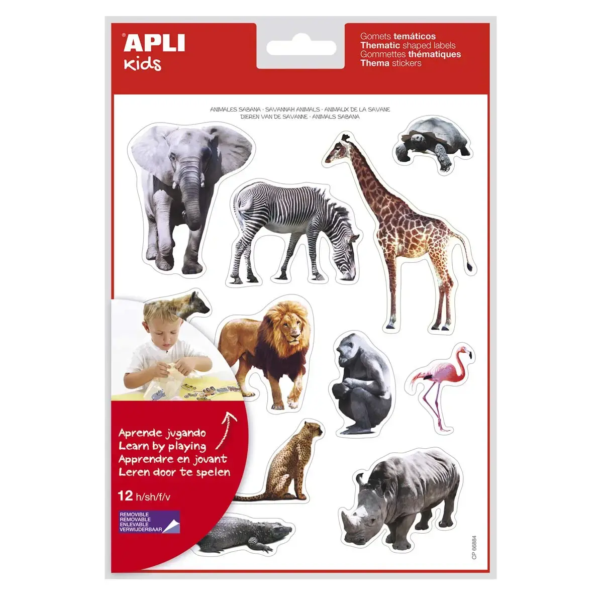 Gommettes thématiques réalistes Les animaux de la savane 12 feuilles - Apli photo du produit