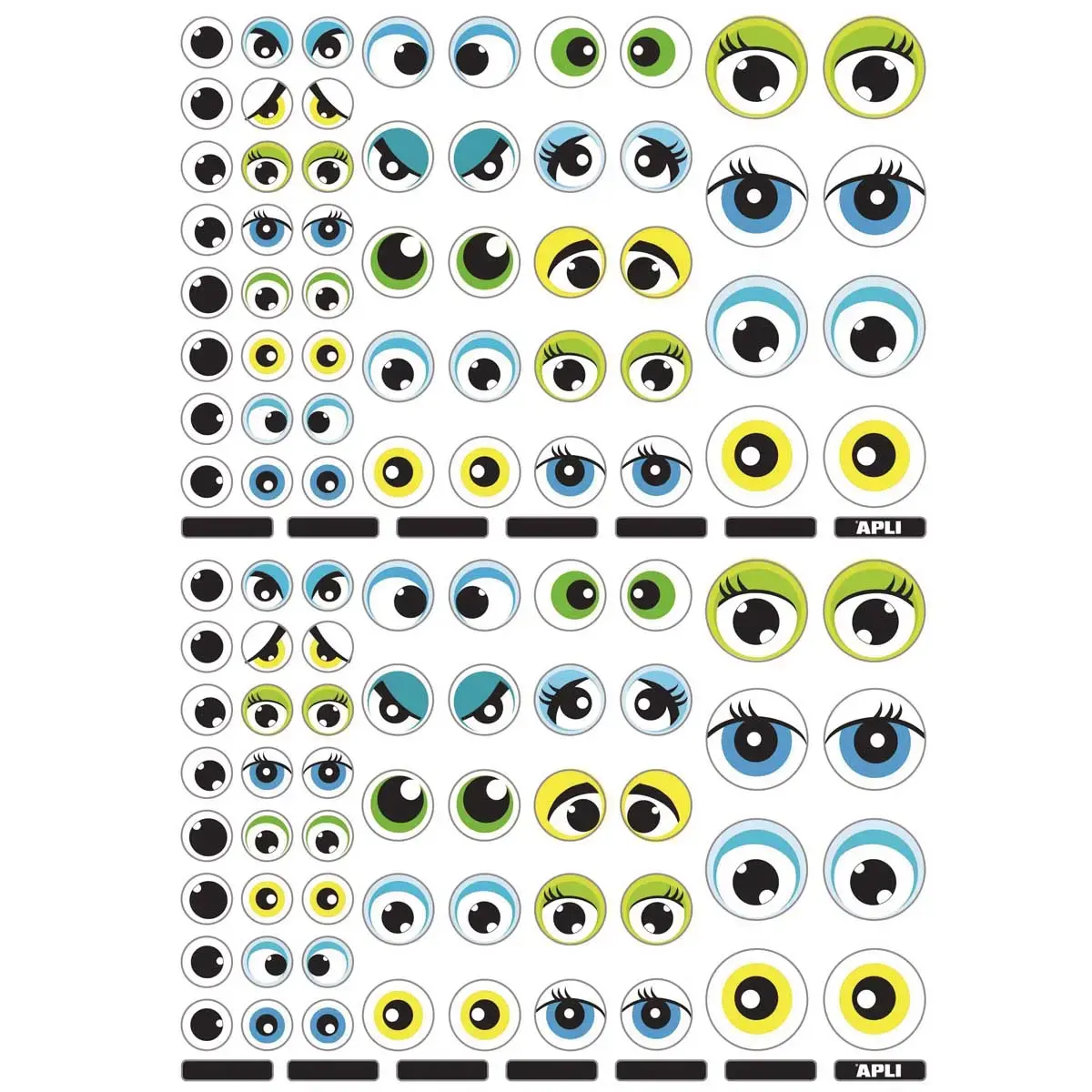 Gommettes thématiques Yeux bleus/verts 3 feuilles - Apli photo du produit