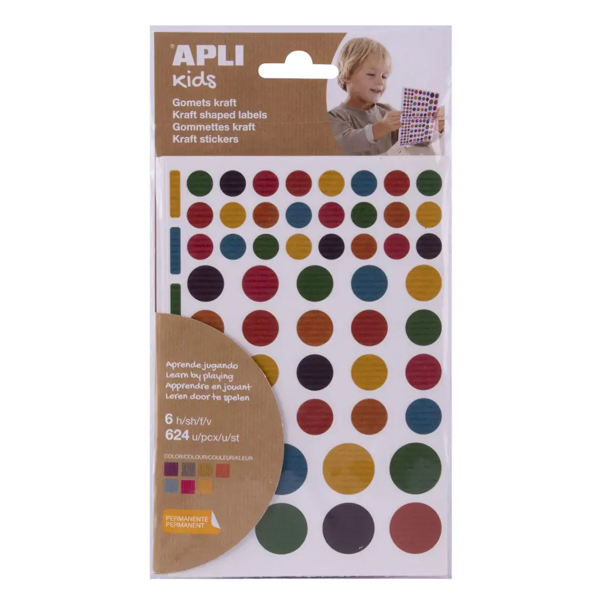 Gommettes nature kraft couleurs assorties 6 feuilles - Apli photo du produit