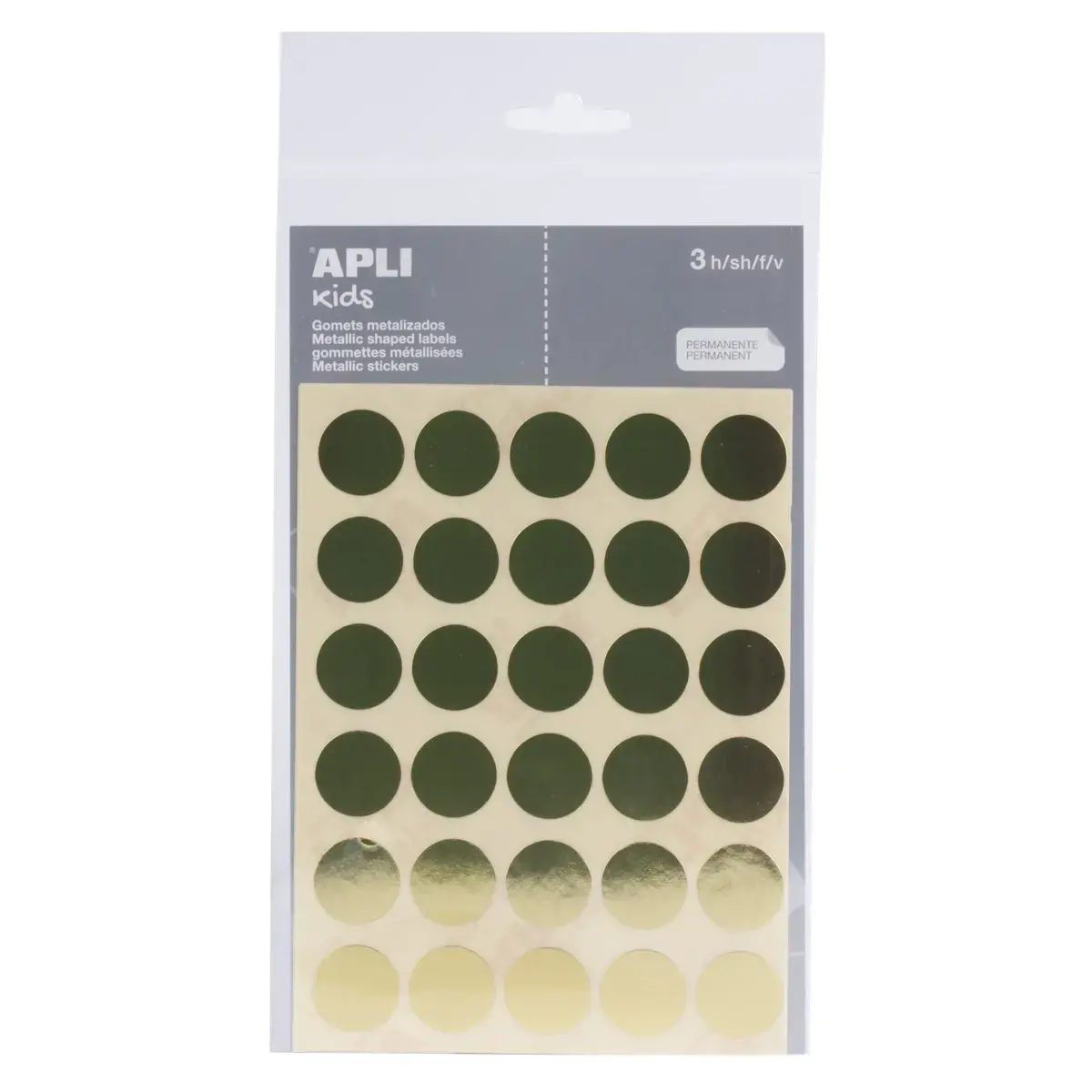 Gommettes rondes &Oslash; 20 mm or m&eacute;tallis&eacute; 3 feuilles - Apli photo du produit