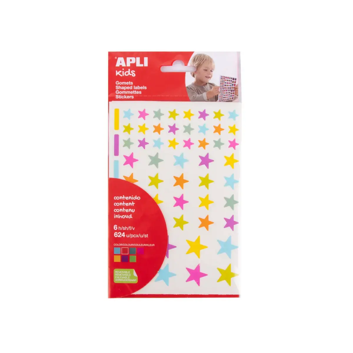 Gommettes étoiles enlevables aux couleurs Peps 6 feuilles - Apli photo du produit