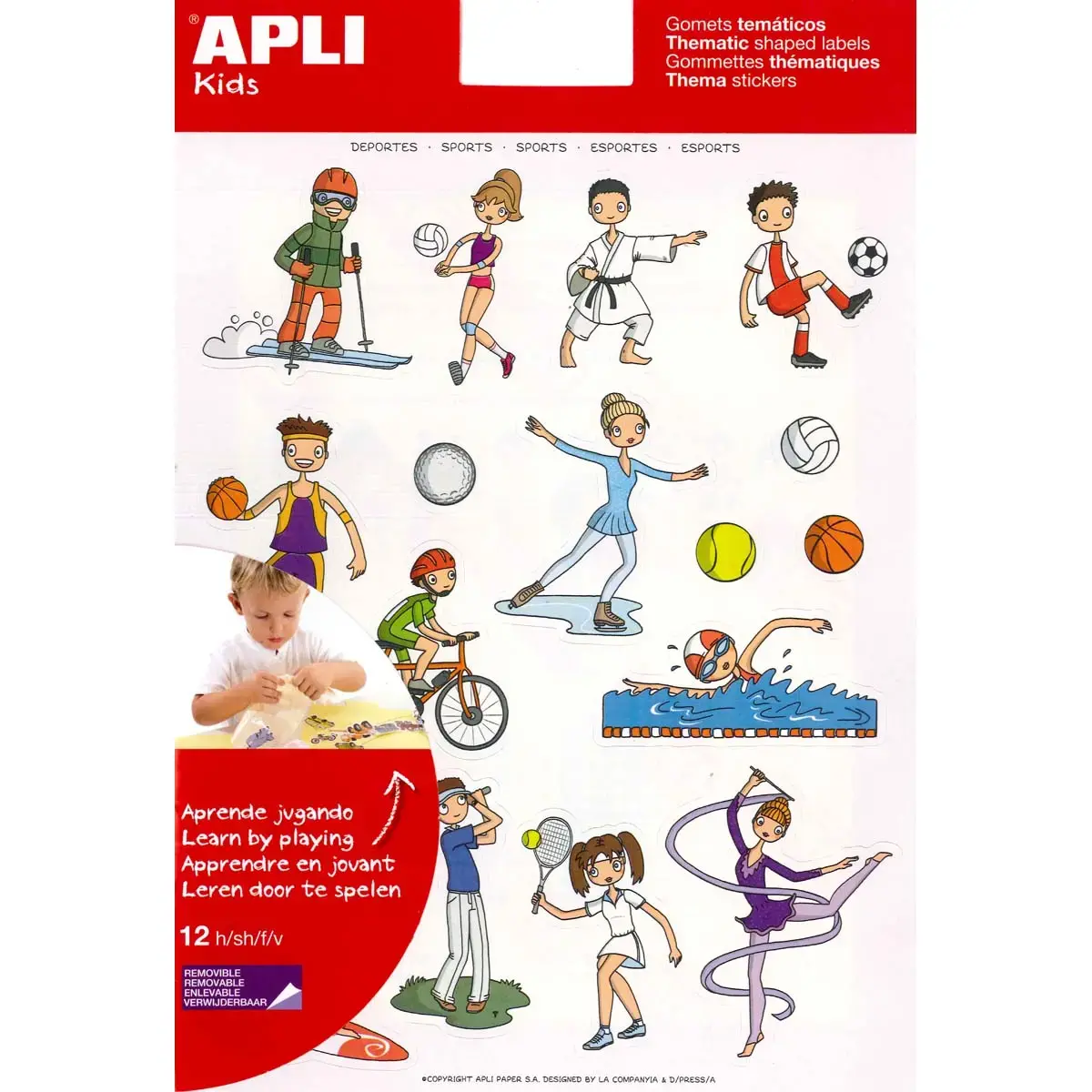 Gommettes th&eacute;matiques Les Sports 12 feuilles - Apli photo du produit