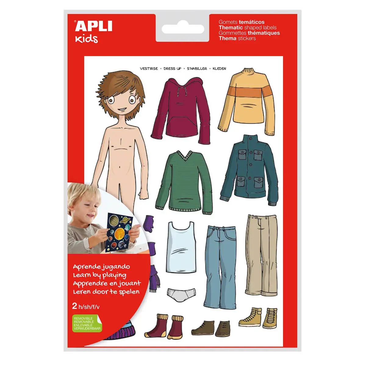 Gommettes th&eacute;matiques r&eacute;alistes La Mode pour les gar&ccedil;ons 2 feuilles - Apli photo du produit