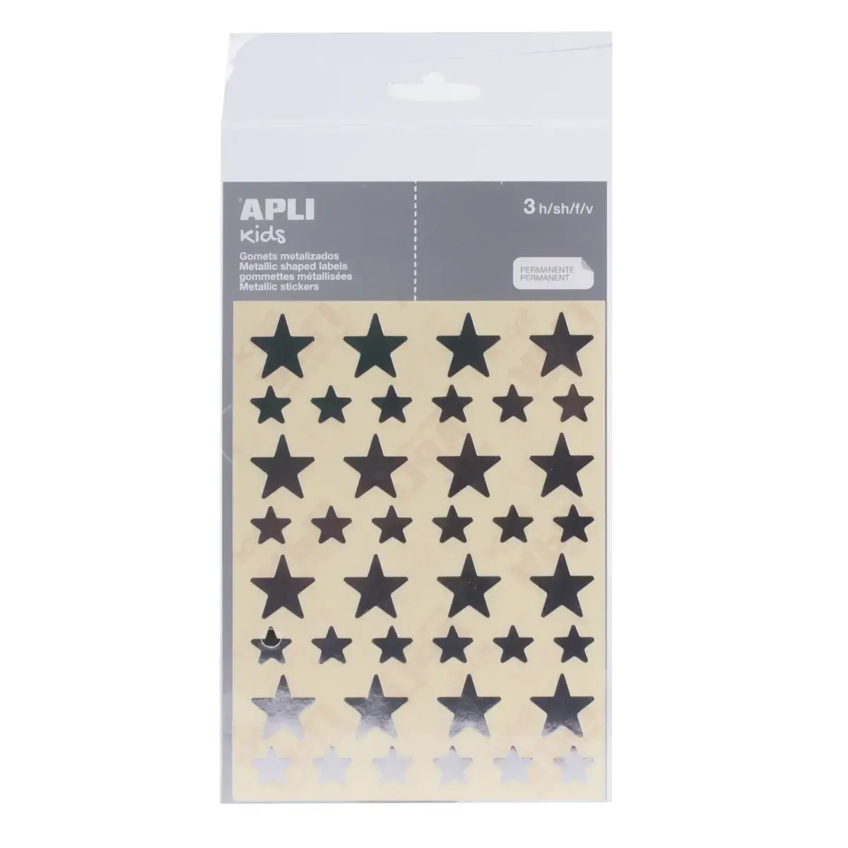 Gommettes &eacute;toiles 12,5 et 19,5 mm argent m&eacute;tallis&eacute; 3 feuilles - Apli photo du produit