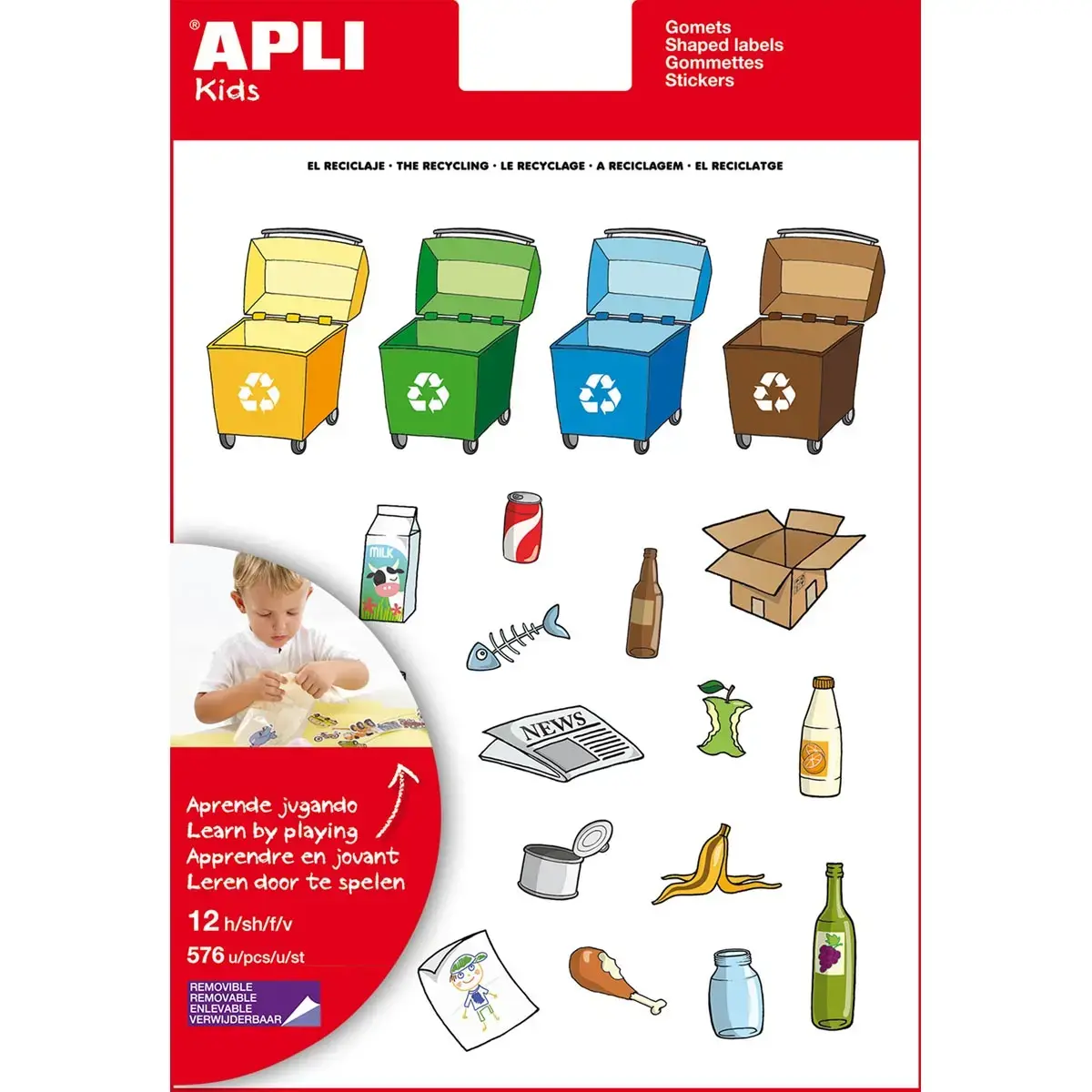 Gommettes thématiques Le Recyclage 12 feuilles - Apli photo du produit