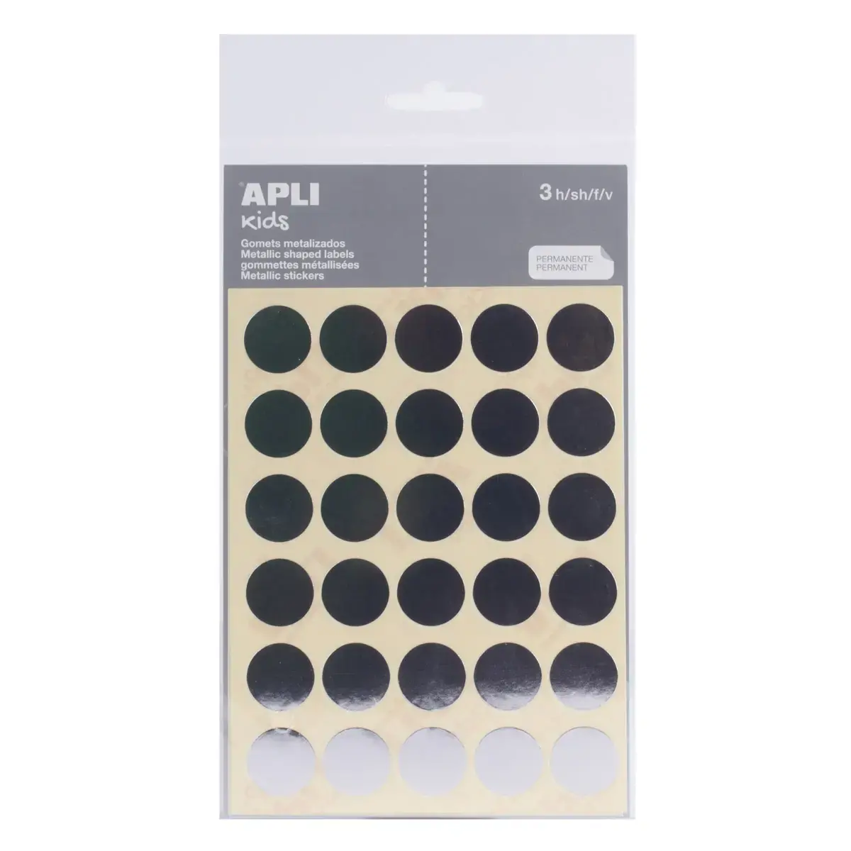 Gommettes rondes Ø 20 mm argent métallisé 3 feuilles - Apli photo du produit