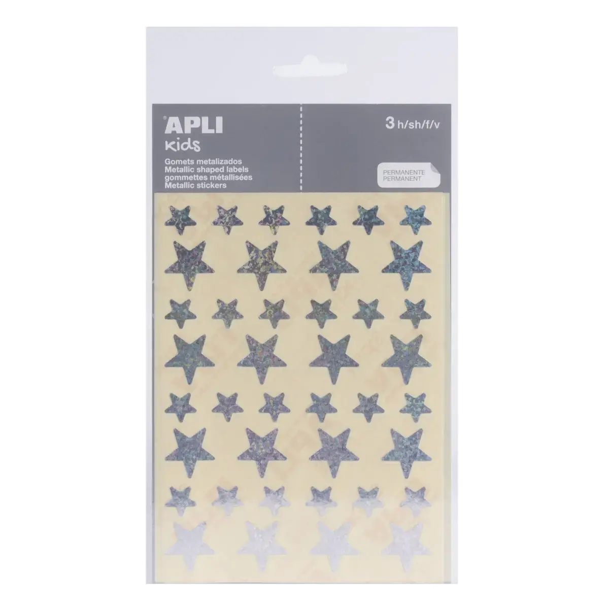Gommettes étoiles 12,5 et 19,5 mm argent holographique 3 feuilles - Apli photo du produit